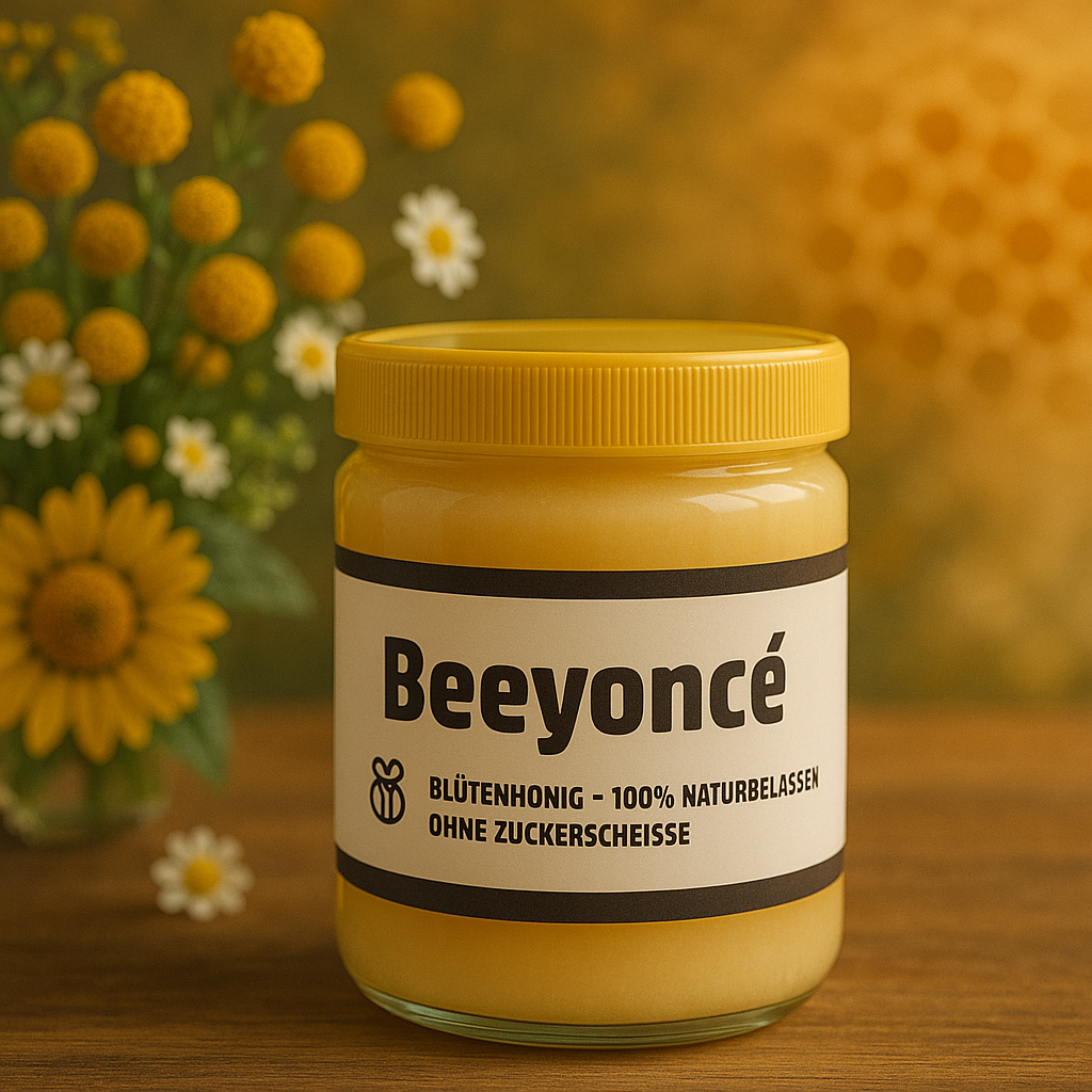 Glas Kliemannsland Blütenhonig Beeyoncé vor Blumen