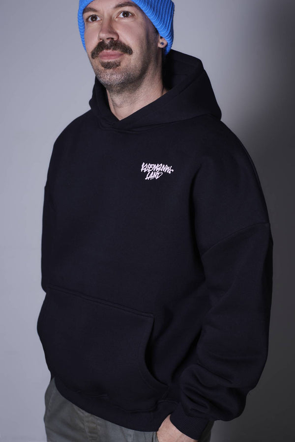 Schwarzer Logo Hoodie im Oversized-Schnitt mit kleinem Logo vorne